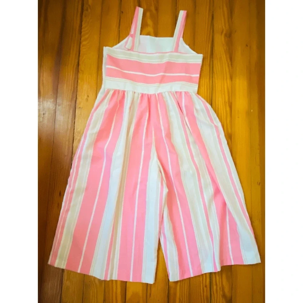 Bonnie‎ Jean sz 14 Pink White Striped Wide Leg Jumpsuit Sleeveless  One-Piece